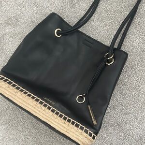 Calvin Klein Black and Tan Tote Bag